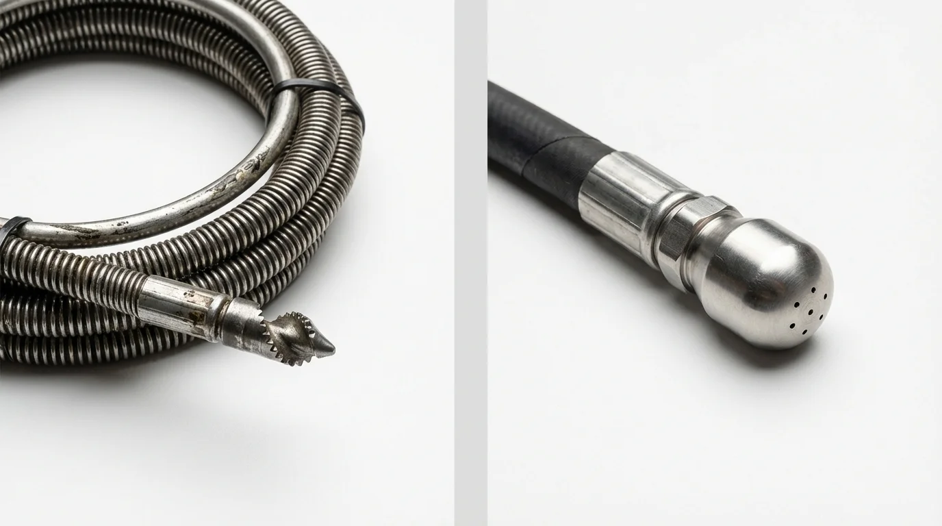 Drain snake cable and hydro jetting nozzle used for drain cleaning in Benwood, WV