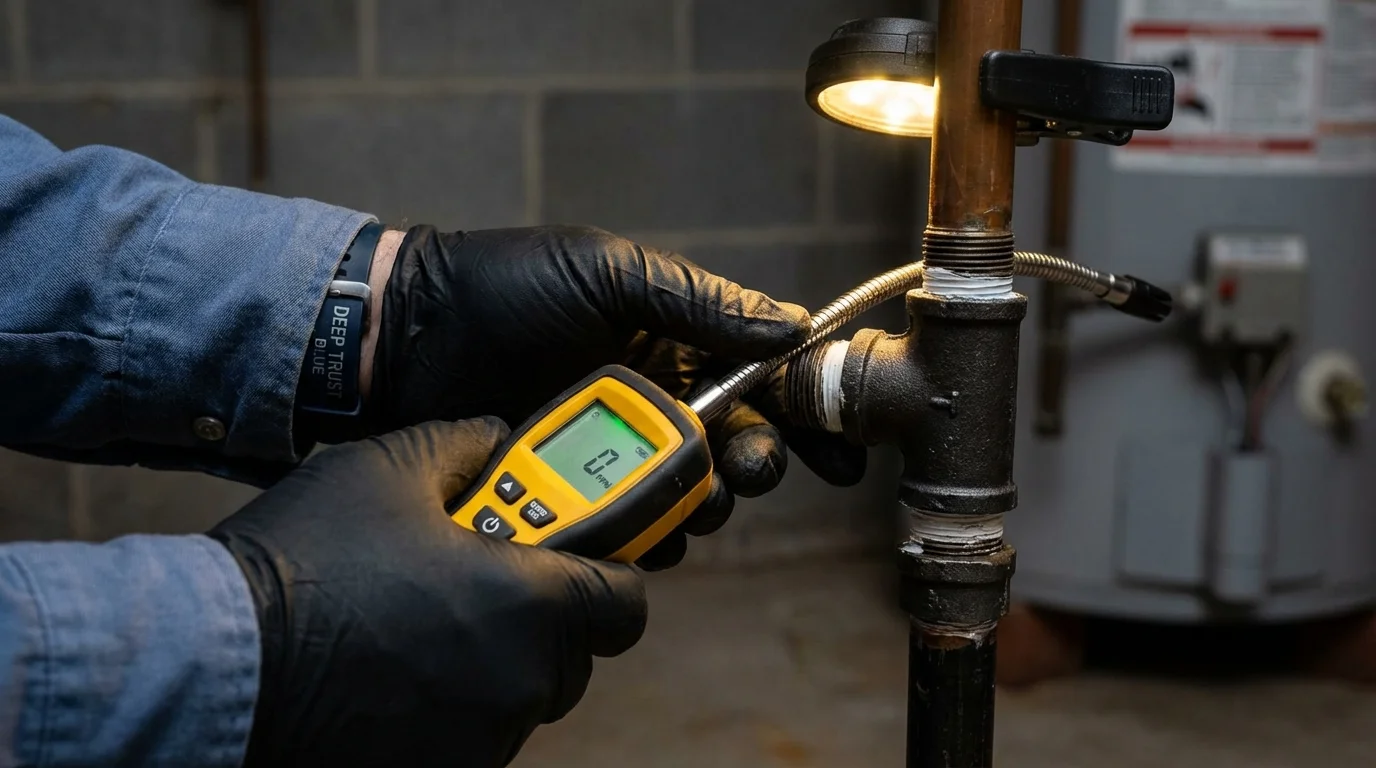 Gas leak detection with electronic sniffer by Johns Plumbing LLC in Benwood