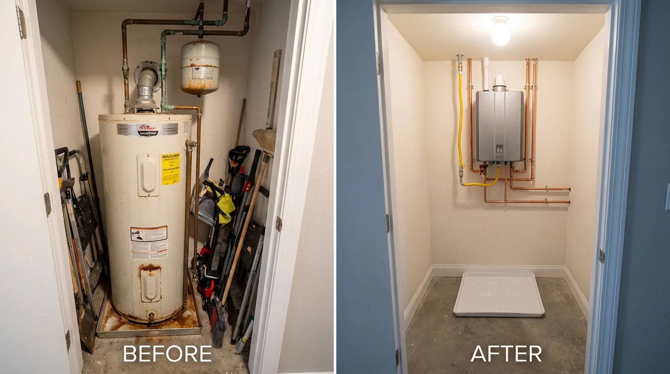Tank water heater versus wall-mounted tankless unit comparison for Benwood, WV homeowners